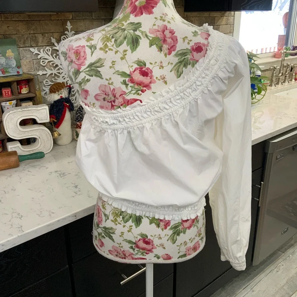 Free People Anabelle Asymmetrical Top One Shoulder White Cotton Womens Small